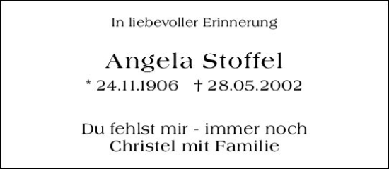 Traueranzeige von Angela Stoffel von vrm-trauer AZ Mainz