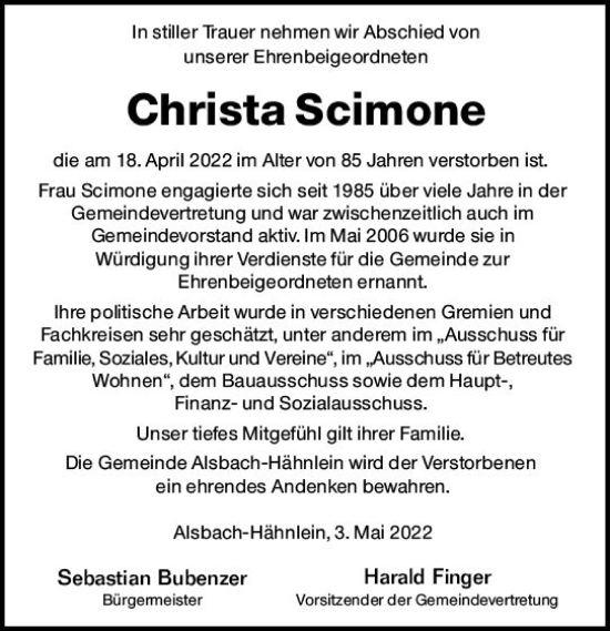 Traueranzeige von Christa Scimone von vrm-trauer Darmstädter Echo