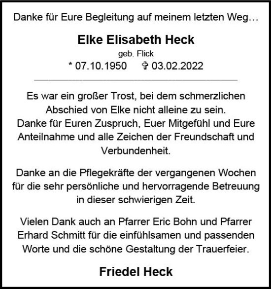 Traueranzeige von Elke Elisabeth Heck von vrm-trauer Allgemeine Zeitung Alzey