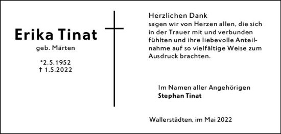 Traueranzeige von Erika Tinat von vrm-trauer Groß-Gerauer Echo