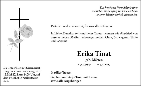 Traueranzeige von Erika Tinat von vrm-trauer Groß-Gerauer Echo
