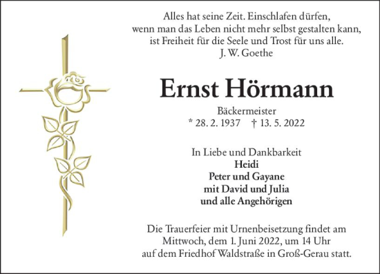 Traueranzeige von Ernst Hörmann von vrm-trauer Groß-Gerauer Echo