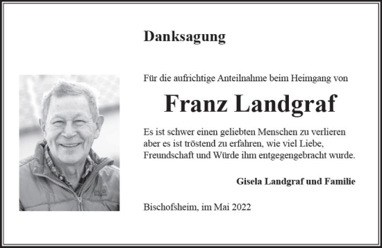 Traueranzeige von Franz Landgraf von vrm-trauer Rüsselsheimer Echo / MainSpitze