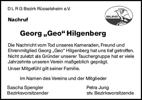 Traueranzeige von Georg Hilgenberg von vrm-trauer Rüsselsheimer Echo / MainSpitze