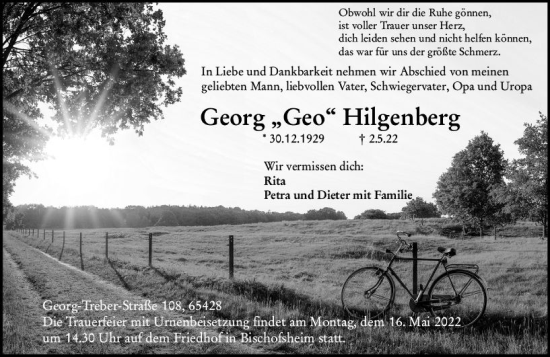 Traueranzeige von Georg Hilgenberg von vrm-trauer Rüsselsheimer Echo / MainSpitze