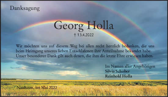 Traueranzeige von Georg Holla von vrm-trauer Rüsselsheimer Echo / MainSpitze
