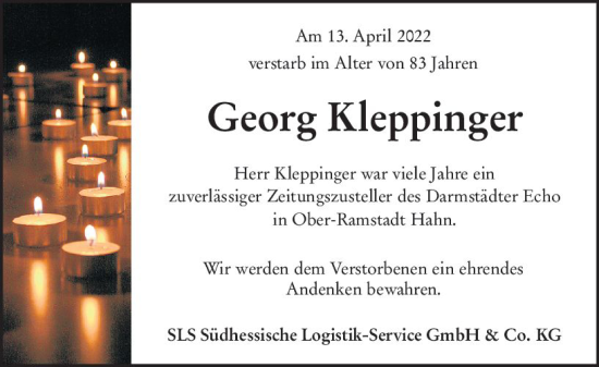 Traueranzeige von Georg Kleppinger von vrm-trauer Darmstädter Echo