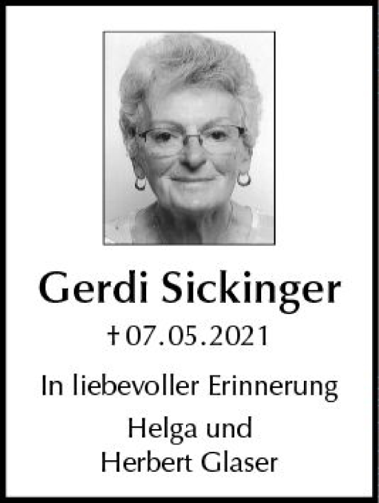 Traueranzeige von Gerdi Sickinger von vrm-trauer AZ Mainz