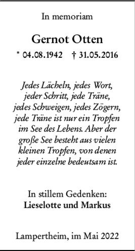 Traueranzeige von Gernot Otten von vrm-trauer Bürstädter/Lamperth. Ztg/Starkenburger