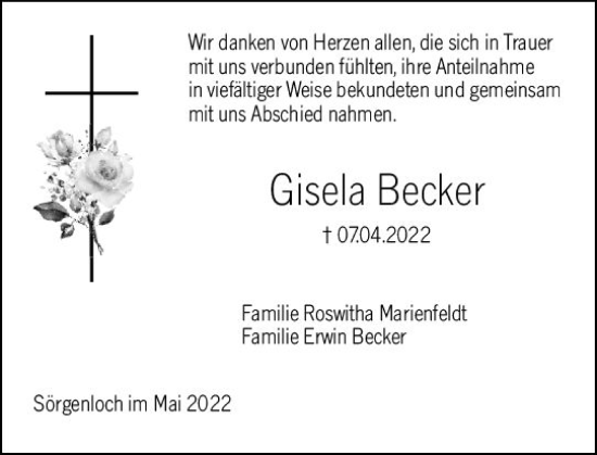 Traueranzeige von Gisela Becker von vrm-trauer AZ Mainz