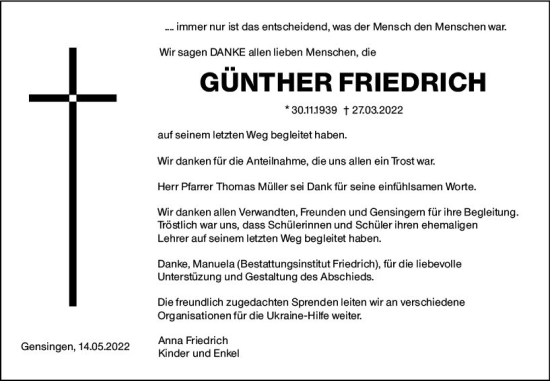 Traueranzeige von Günther Friedrich von vrm-trauer Allgemeine  Zeitung Ingelheim-Bingen