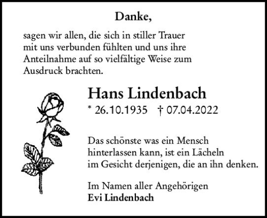 Traueranzeige von Hans Lindenbach von vrm-trauer Darmstädter Echo