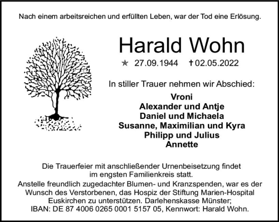 Traueranzeige von Harald Wohn von vrm-trauer AZ Mainz