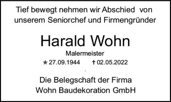 Traueranzeige von Harald Wohn von vrm-trauer AZ Mainz