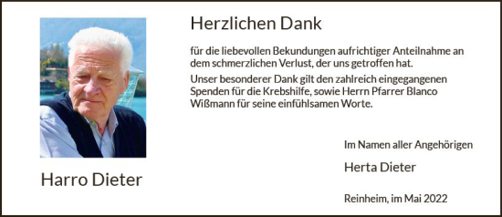 Traueranzeige von Harro Dieter von vrm-trauer Darmstädter Echo