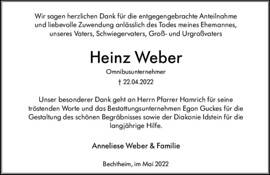 Traueranzeige von Heinz Weber von vrm-trauer Idsteiner Zeitung