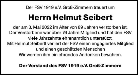 Traueranzeige von Helmut Seibert von vrm-trauer DieburgerAnzeiger/Groß-Zimmerner Lokala