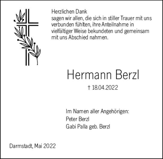 Traueranzeige von Hermann Berzl von vrm-trauer Darmstädter Echo