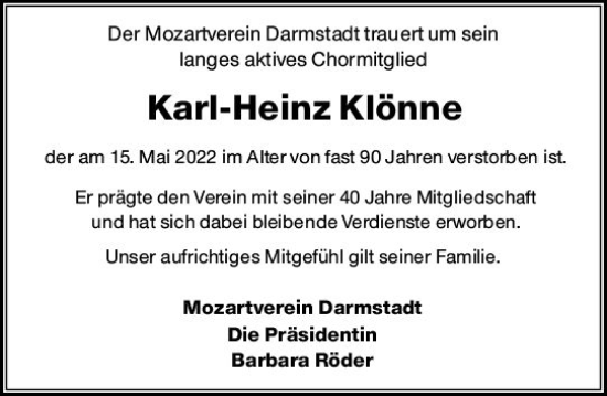 Traueranzeige von Karl-Heinz Klönne von vrm-trauer Darmstädter Echo