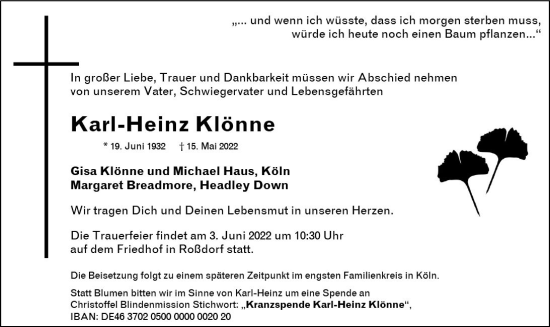 Traueranzeige von Karl-Heinz Klönne von vrm-trauer Darmstädter Echo
