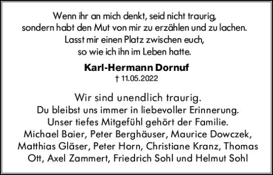 Traueranzeige von Karl-Hermann Dornuf von vrm-trauer Wiesbadener Kurier