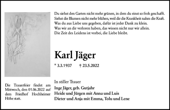 Traueranzeige von Karl Jäger von vrm-trauer Wormser Zeitung