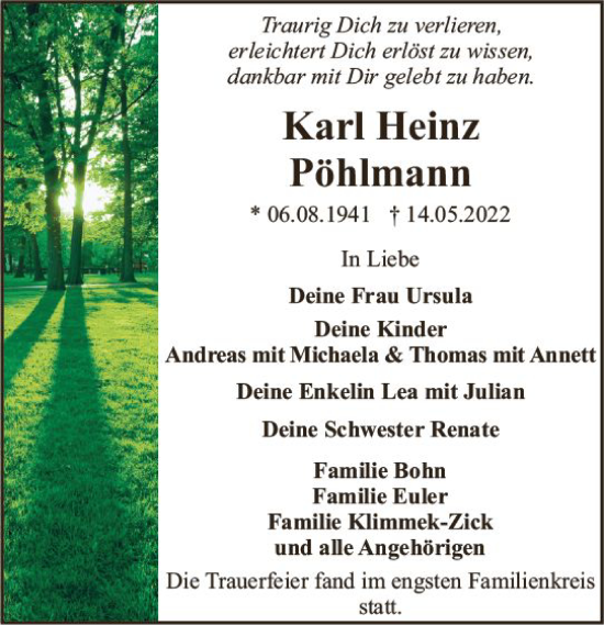 Traueranzeige von Karl Heinz Pöhlmann von vrm-trauer Darmstädter Echo