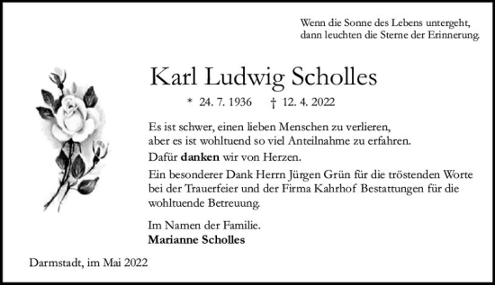Traueranzeige von Karl Ludwig Scholles von vrm-trauer Darmstädter Echo