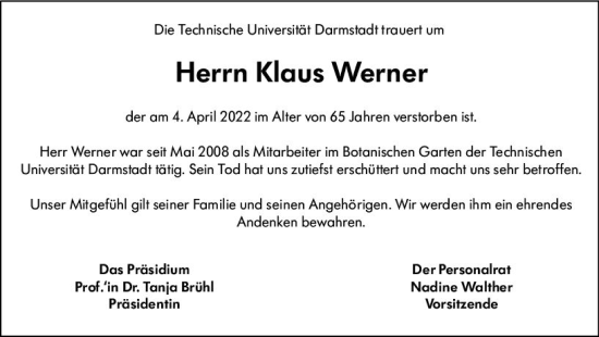 Traueranzeige von Klaus Werner von vrm-trauer Darmstädter Echo