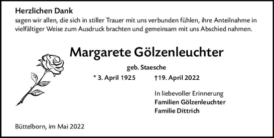 Traueranzeige von Margarete Gölzenleuchter von vrm-trauer Groß-Gerauer Echo