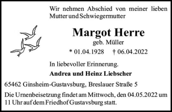 Traueranzeige von Margot Herre von vrm-trauer Groß-Gerauer Echo