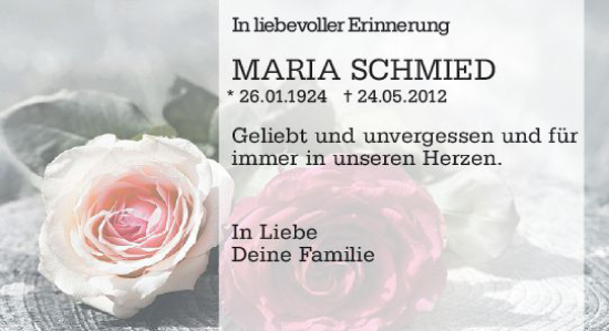 Traueranzeige von Maria Schmied von vrm-trauer Odenwälder Echo
