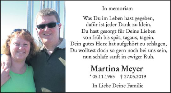 Traueranzeige von Martina Meyer von vrm-trauer Wiesbadener Kurier