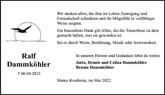 Traueranzeige von Ralf Dammköhler von vrm-trauer AZ Mainz