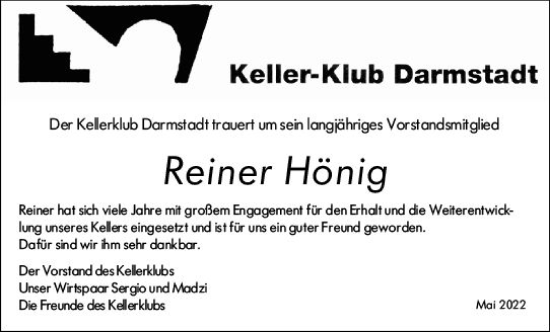 Traueranzeige von Reiner Hönig von vrm-trauer Darmstädter Echo