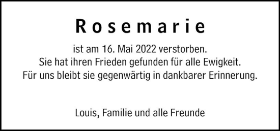 Traueranzeige von Rosemarie  von vrm-trauer Darmstädter Echo