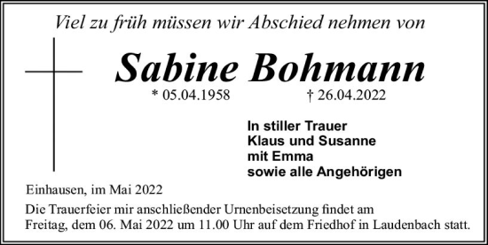 Traueranzeige von Sabine Bohmann von vrm-trauer Bürstädter/Lamperth. Ztg/Starkenburger