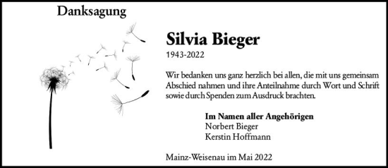 Traueranzeige von Silvia Bieger von vrm-trauer AZ Mainz