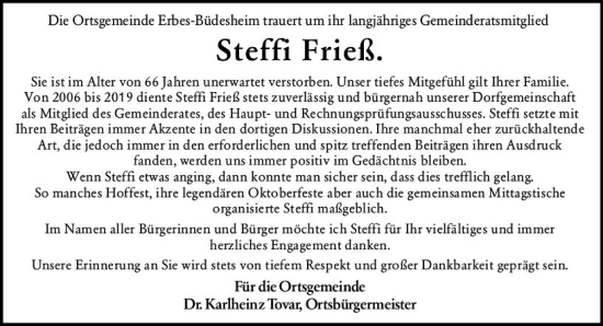 Traueranzeige von Steffi Frieß von vrm-trauer Allgemeine Zeitung Alzey