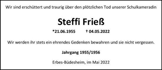 Traueranzeige von Steffi Frieß von vrm-trauer Allgemeine Zeitung Alzey