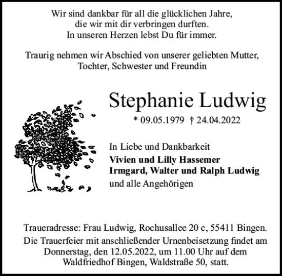 Traueranzeige von Stephanie Ludwig von vrm-trauer AZ Mainz