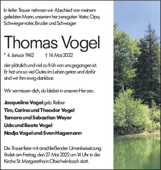 Traueranzeige von Thomas Vogel von vrm-trauer Allgemeine  Zeitung Ingelheim-Bingen