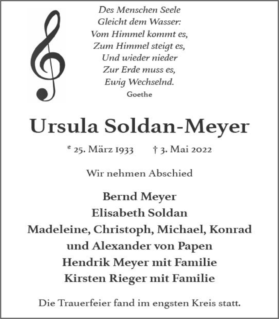 Traueranzeige von Ursula Soldan-Meyer von vrm-trauer Wiesbadener Kurier