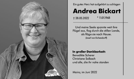 Traueranzeige von Andrea Bickart von vrm-trauer AZ Mainz