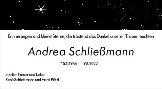 Traueranzeige von Andrea Schließmann von vrm-trauer Rüsselsheimer Echo / MainSpitze