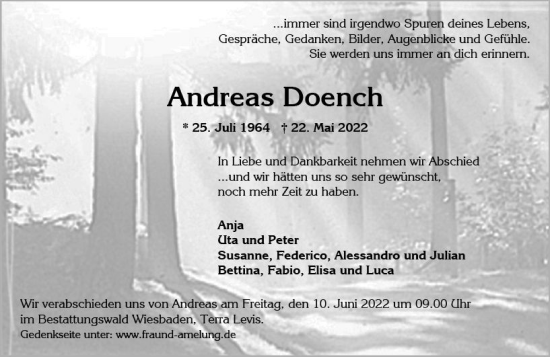 Traueranzeige von Andreas Doench von vrm-trauer Wiesbadener Kurier