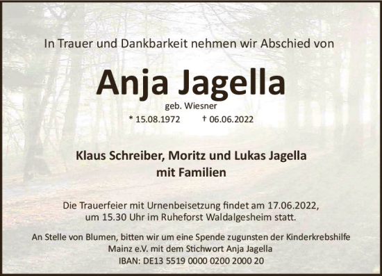 Traueranzeige von Anja Jagella von vrm-trauer AZ Mainz