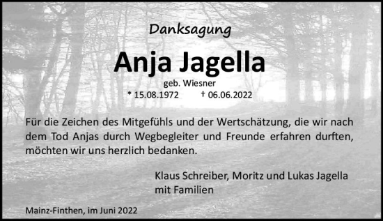 Traueranzeige von Anja Jagella von vrm-trauer AZ Mainz