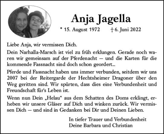 Traueranzeige von Anja Jagella von vrm-trauer AZ Mainz