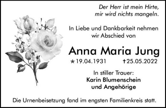 Traueranzeige von Anna Maria Jung von vrm-trauer AZ Mainz